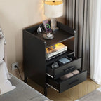Side Table with Charging Station, 3-Drawer LED Light Bedside Living Room