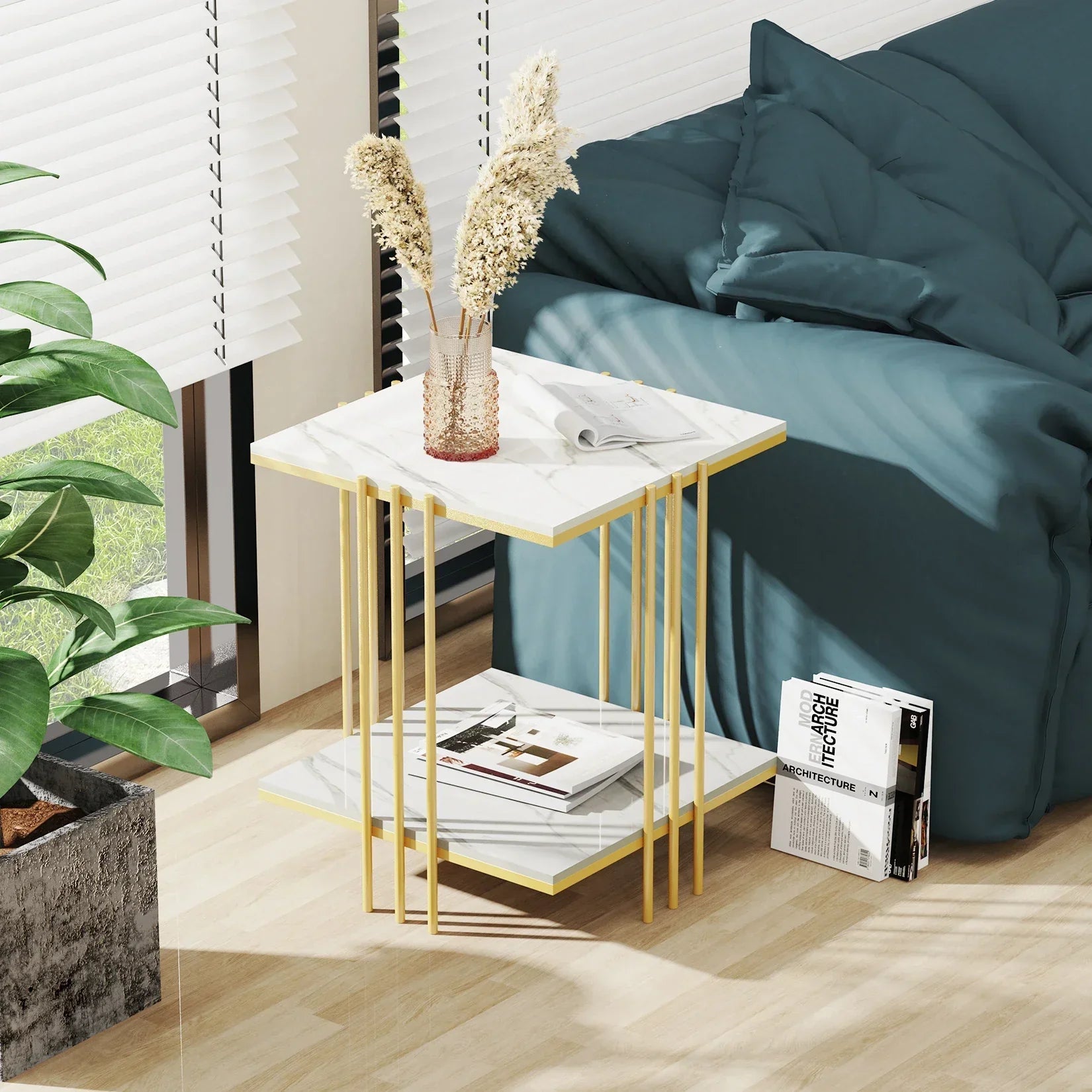 Tea Table End Table Office Coffee Table Square Marble Shelf Small Desk